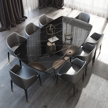 Новая комбинация обеденного стола и стула из цельного дерева под скандинавский мрамор прямоугольной формы