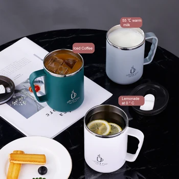 Новая кофейная чашка из нержавеющей стали, кружка с крышкой, изолированная кофейная кружка, Кофейный стакан с двойными стенками и ручкой, Термостойкая посуда для напитков