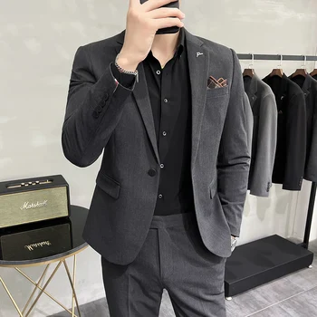 Новинка S-7XL (блейзер + брюки), мужская мода, деловой джентльмен, повседневное, в британском стиле, приталенное свадебное платье, банкетный комплект из 2 предметов