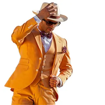 Новое поступление, оранжевый мужской костюм новейшего дизайна, 3 предмета в комплекте (пиджак + брюки + жилет + галстук), костюмы на заказ, вечерние мужские смокинги, блейзер 703
