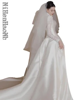 Новое поступление свадебного платья 2023 года, свадебное платье с высоким воротом и длинными рукавами, сшитое на заказ платье невесты