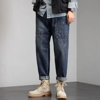 Новые Винтажные Обтягивающие джинсы Мужские Брюки для стирки с отбеливателем Модные Уличные Повседневные Эластичные Высококачественные мужские джинсовые брюки H81