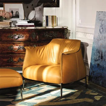 новый продукт 2023 года современное легкое роскошное односпальное кресло Итальянский минимализм гостиная из воловьей кожи на первом этаже кабинет односпальный диван