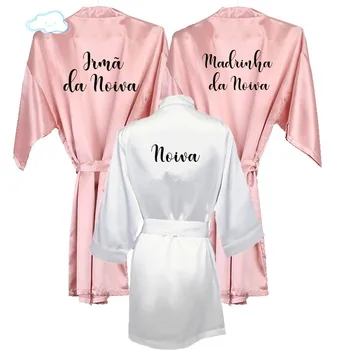 новый пыльно-розовый халат невесты noiva женский Madrinha portugal кимоно Irma da noiva португальский халат для свадебной вечеринки Mãe da Noiva