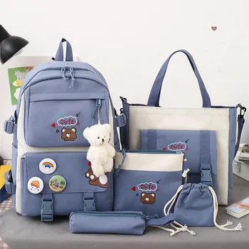 Новый школьный ранец для студентов, набор из пяти предметов, легкая симпатичная сумка, рюкзак для студентов, рюкзак