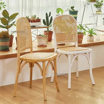 Обеденные стулья из ротанга в скандинавском стиле для кухонной мебели, Современный минималистичный обеденный стул из массива дерева, креативный дизайнерский бытовой стул