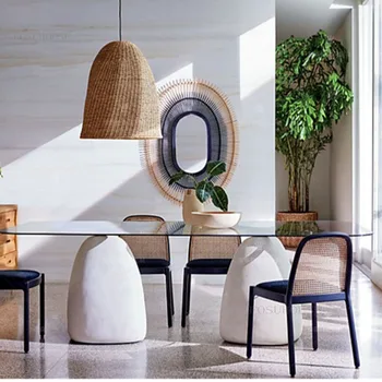 Обеденные стулья из скандинавского ротанга Минималистичная мебель для столовой Обеденный стул из массива дерева Креативный дизайнерский стул с одной спинкой