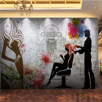 обои beibehang на заказ настенная роспись ретро салон парикмахерские инструменты настенная декоративная роспись Papel de parede