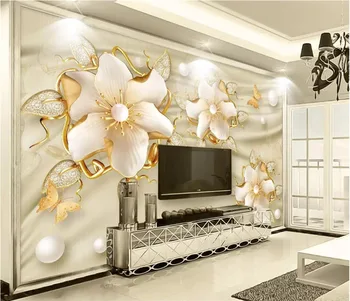Обои на заказ beibehang 3d фотообои роскошные золотые украшения цветы шелковые украшения телевизор гостиная спальня фон обои