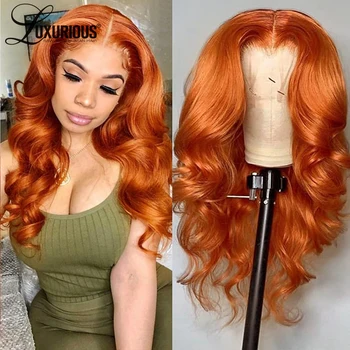 Объемная волна, Имбирно-оранжевый Парик на кружеве 13x4, Прозрачный Парик на кружеве, Бразильские парики из волос Remy Для женщин, Человеческие волосы 180%