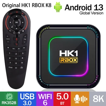 Оригинальный HK1 RBOX K8 Smart TV BOX RK3528 Четырехъядерный Android 13 BT 2.4G/5G WiFi6 Netflix Youtube Потоковые Медиаплееры ТВ Приставка