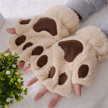 Осенне-зимние Милые перчатки с открытыми пальцами в виде кошачьей лапы, Кашемировые утолщенные теплые перчатки для верховой езды Подарок для девочки