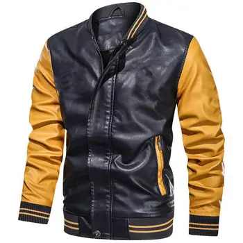 Осенне-зимняя мужская одежда из цветной искусственной мотоциклетной кожи, повседневное спортивное пальто с бейсбольным воротником, Оптовая продажа, Ветрозащитная куртка
