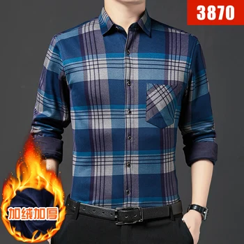 Осенне-зимняя элегантная повседневная рубашка в клетку в корейском стиле для мужчин, флисовые утепленные мужские рубашки, модная мужская одежда BN12