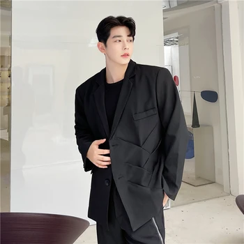 Осень 2021 года, простой однотонный костюм в корейском стиле, мужской повседневный свободный черно-белый костюм для мужчин M-XXL