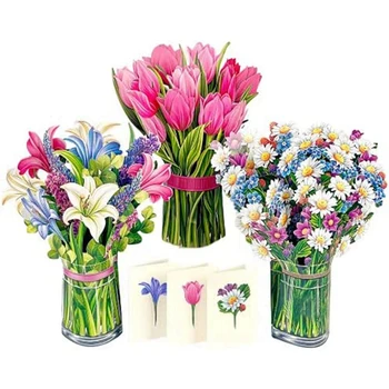 Открытки в виде букета цветов Forever Flower Bouquet в натуральную величину, 3D всплывающие поздравительные открытки с открыткой для заметок и конвертом