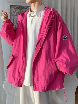 Пальто малинового цвета в стиле ретро, женская весенне-осенняя спортивная ветровка с капюшоном, розово-красная куртка, рабочая одежда, Солнцезащитный крем