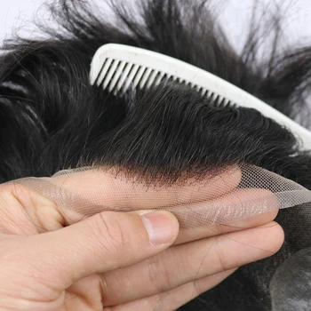 Парик для мужчин, мужская система замены, 100% Индийские настоящие человеческие волосы, мужская кружевная система для волос