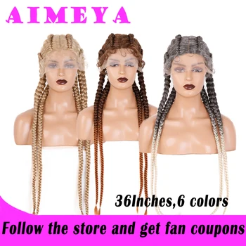 Парик с удлиненными косами AIMEYA для чернокожих женщин, плетеный синтетический парик на шнурках, двойные голландские плетеные парики из детских волос