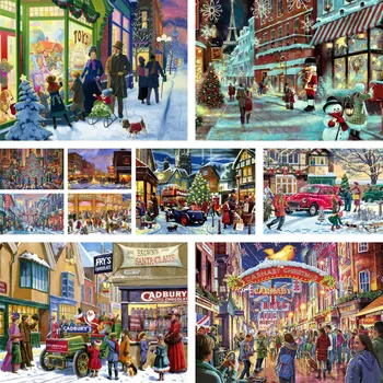 Пейзаж Рождественского города, полный набор для вышивания крестиком, рукоделие, вязание, рукоделие для взрослых, разные упаковки