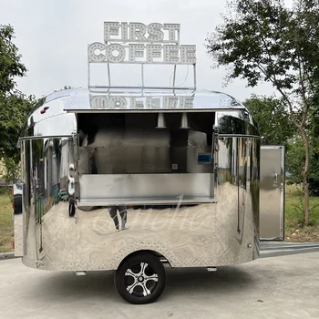 Передвижной продовольственный трейлер для уличного гриля из нержавеющей стали / передвижной продовольственный грузовик для продажи в Европе / airstream food trailer
