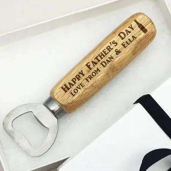 Персонализированные открывалки для бутылок на день отца с любым текстом, рождественские подарки, свадебная деревянная открывалка для бутылок на заказ с упаковочной коробкой