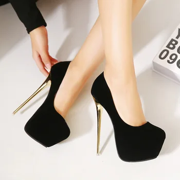 Пикантные клубные замшевые женские черные туфли на высоком каблуке 16 см на шпильке, женские водонепроницаемые туфли-лодочки для стриптиза, женская обувь из флока, большие размеры 45