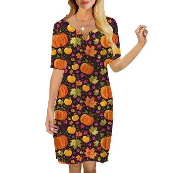 Платье в темном стиле CLOOCL, тыква, Кленовый лист, 3D-принт, платья с коротким рукавом и V-образным вырезом, стильная уличная одежда на Хэллоуин
