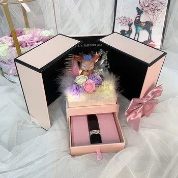 Подарок на День Святого Валентина Подарочная коробка с розовым мылом, серьги, колье, Подарочная коробка для губной помады с романтическим сюрпризом