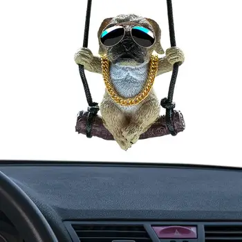 Подвесные украшения для автомобиля с собакой-качелями, подвеска в виде зеркала заднего вида для автомобиля с собакой, подвеска в виде французского бульдога, очаровательное украшение, простая установка