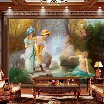 Пользовательские обои 3d фрески Картина маслом с европейским персонажем пруд play TV фон настенная декоративная живопись фреска 3d обои