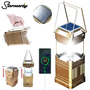 Портативный светодиодный фонарь для кемпинга, водонепроницаемый Солнечный фонарь, зарядка через USB, складной фонарь для походов на открытом воздухе, лампа для палатки, блок питания