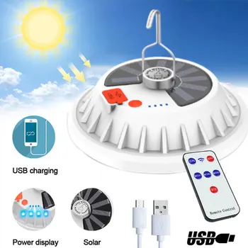 Портативный фонарь на солнечной подзарядке, ночной фонарь для кемпинга на открытом воздухе, USB-порт, перезаряжаемый аварийный фонарь, 60/120 светодиодных ламп, пульт дистанционного управления