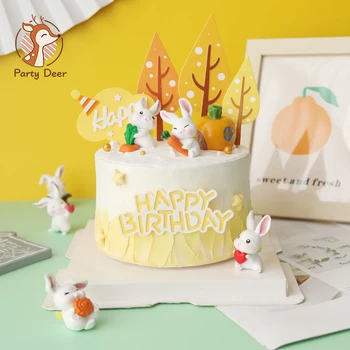 Прекрасные топперы для торта с морковью и желтым кроликом для торта на день рождения девочки, детская вечеринка, Детские принадлежности для поздравления с Днем рождения, прекрасные подарки