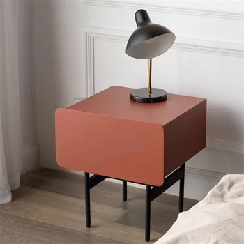 Прикроватная тумбочка из массива дерева в скандинавском стиле для мебели для спальни, Домашняя Минималистичная Дизайнерская тумбочка с выдвижным ящиком, Красный стол для хранения, шкаф