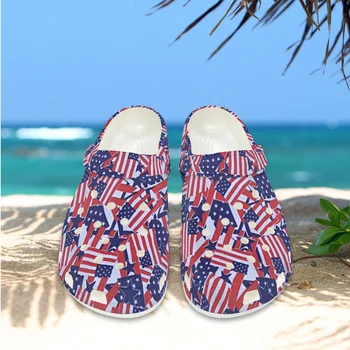 Принт Американского Флага, Крутые Сабо, Женские Летние Удобные Дышащие Пляжные Туфли На Плоской Подошве С Отверстиями, Уличная Модная Болотная Обувь, Chaussure Femme
