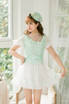 Принцесса сладкая лолита candy rain светло-зеленого цвета для летнего шифонового платья с коротким рукавом C22AB7098