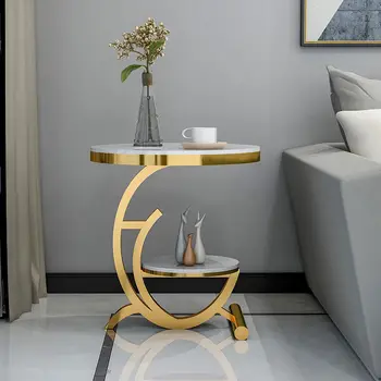Приставной столик из скандинавского мрамора, простой маленький журнальный столик на балконе, Железный круглый столик, светильник, Роскошная гостиная, прикроватная тумбочка для спальни.
