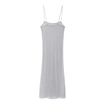 Прозрачное Металлическое Плиссированное Платье Женское Лето 2023 Новая Одежда Из Эластичного Материала На Тонких Бретельках Vestido