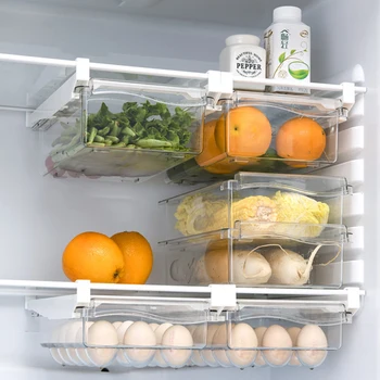 Прозрачный пластиковый ящик для холодильника, кухонный ящик для хранения фруктов, органайзер для холодильника, выдвижной ящик под полкой, держатель для стойки