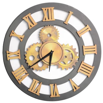 Промышленный стиль ретро деревянная имитация железной шестерни часы Украшение гостиной домашнего обихода