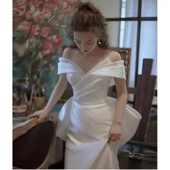 Простое легкое свадебное платье 2023, Новое атласное свадебное платье 