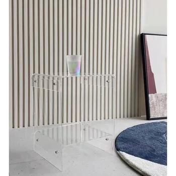Простой двухслойный журнальный столик в скандинавском стиле, Акриловый прозрачный прикроватный столик, приставной столик для дома, Маленькая квартира, чайный шкафчик.