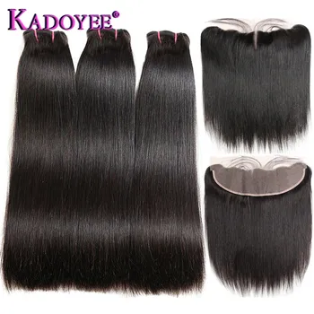 Пучки натуральных прямых волос с фронтальным двойным плетением Funmi Hair Weave 3 + 1 пучок и наращивание человеческих волос фронтальным плетением 13х4
