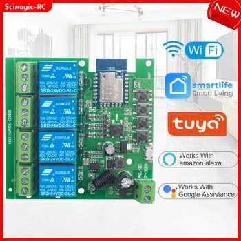 Релейный Модуль Tuya Smart Home 4-Канальный AC/DC 7-32 В 85-250 В 433 МГц RF Работает С Alexa Google Home Tuya Smart WiFi Switch