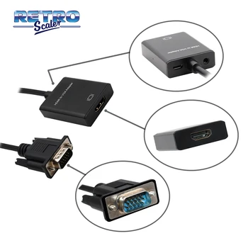 Ретроспективный 3,5-мм кабель RCA с HDMI-совместимым женским портом на VGA-мужской порт, видеоадаптер, кабель-конвертер