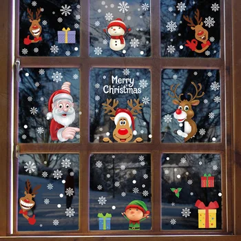 Рождественская наклейка на окно, наклейки со снежинками Санта-Клауса, зимние наклейки на стены для детских комнат, Новогодние украшения для окон на Рождество