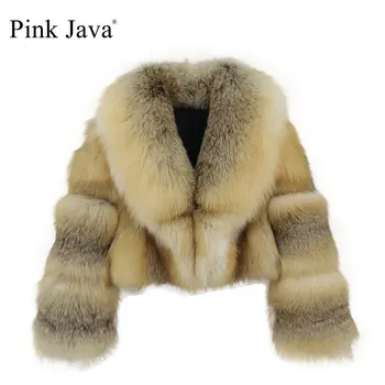розовая java QC21079, новое поступление, горячая распродажа, женская зимняя шуба из натурального лисьего меха, куртка из натурального лисьего меха, красная лиса, большой воротник, серебряные пальто