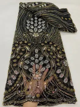 Роскошная Африканская кружевная ткань ручной работы из бисера 2023 года, Высококачественная Французская вышивка, Нигерийские сетчатые кружевные ткани для шитья