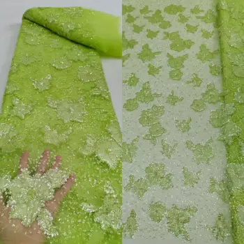 Роскошная кружевная ткань ручной работы из бисера J-1302274, ткань с вышивкой блестками, модный французский тюль, сетчатая кружевная ткань для свадьбы